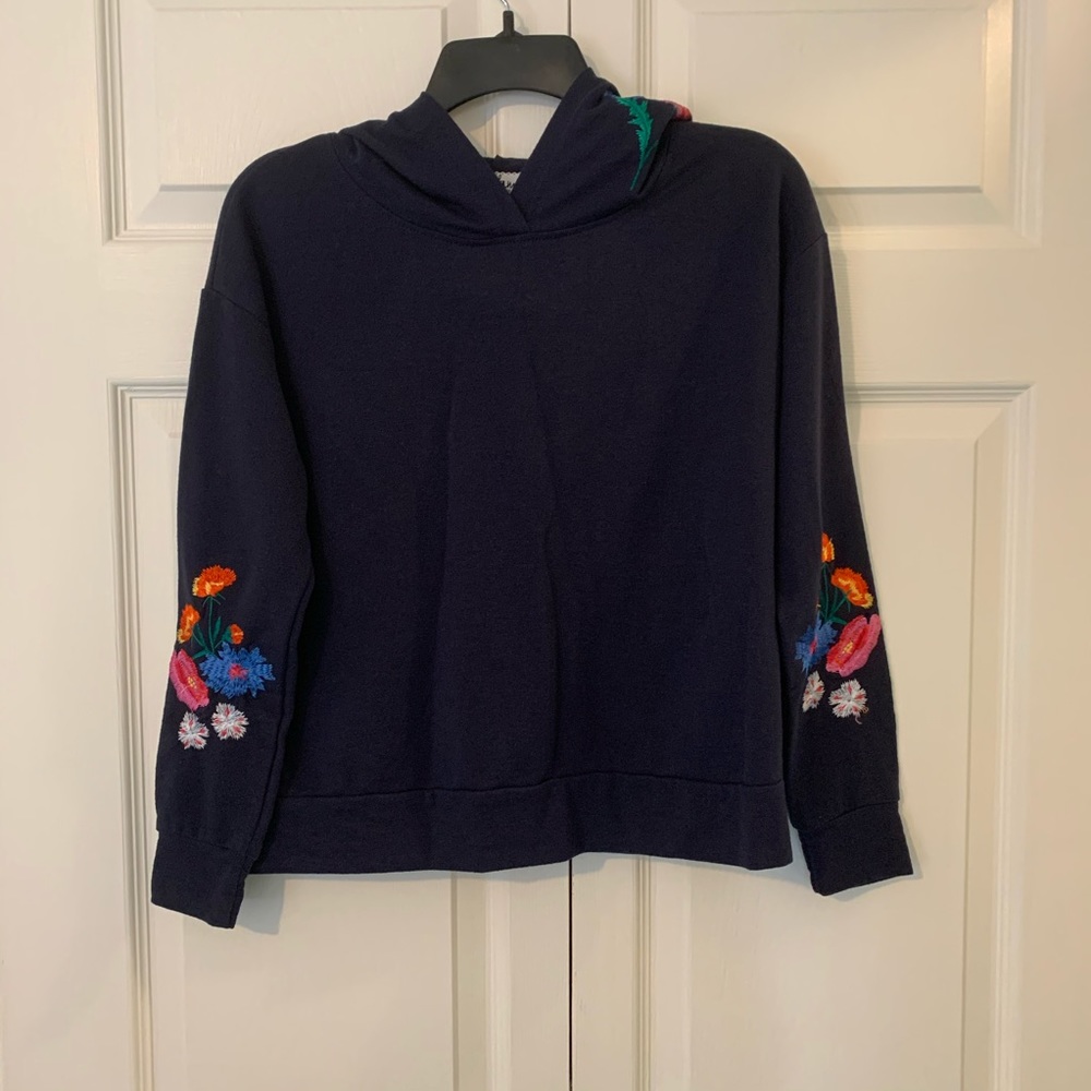 Crave Fame Cropped Navy Hoodie w/Embroidery